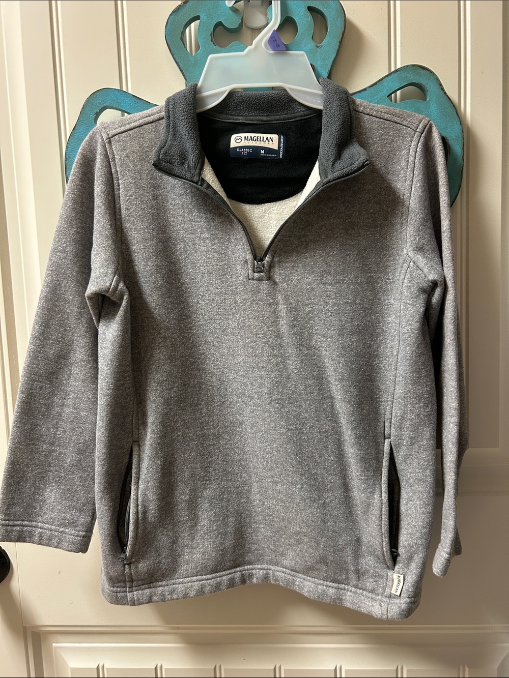 Magellan Outdoors Gray Half-Zip Long Sleeve Pullover—fleece lined